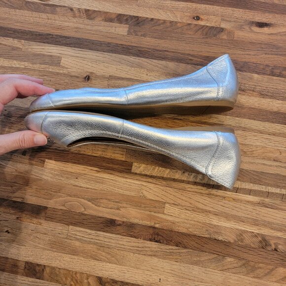 Coach Chelsea Metallic Silver Leather Ballet Flat Slip On Shoes - Picture 8 of 13